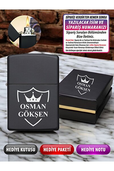 LAZZERS HEDİYELİK Kişiye Özel İsimli Lüks Kutulu Taç Tasarım Çakmak