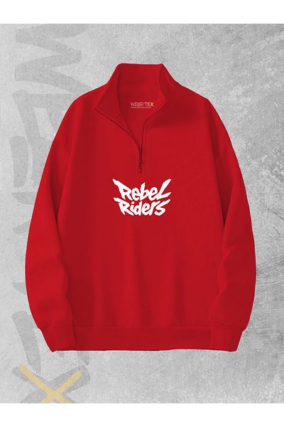 WEARTEX Half Zippered Rebel Riders Printed Unisex Unprinted Sweatshirt