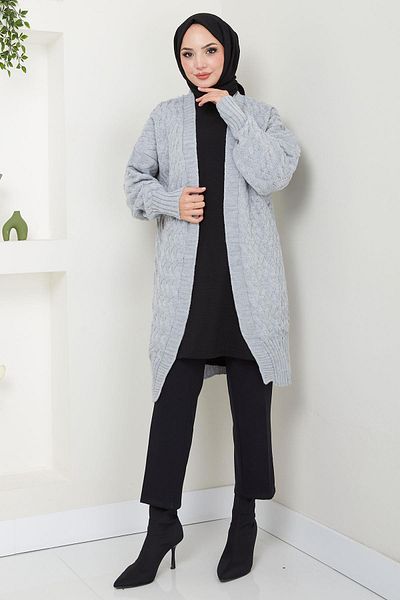 hafsamina Gray Araboy Knitwear Cardigan - Basket Braided, No Buttons Hm2565