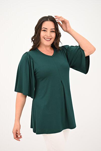 ADROM Women's Plus Size Pleated V-Neck Blouse 1847-25