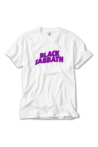 CrowsGate Black Sabbath Purple Text White T-Shirt