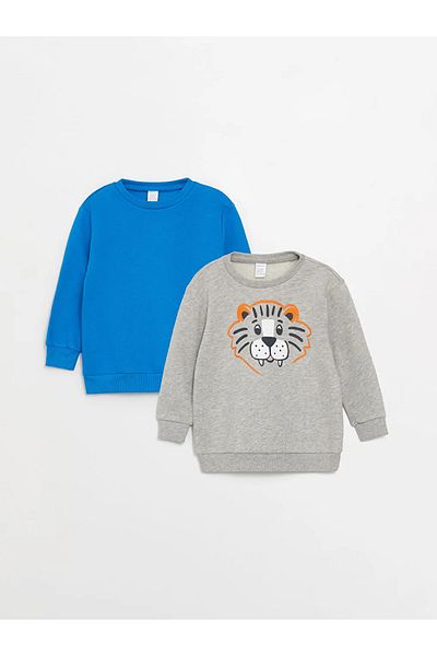 LC Waikiki Gray Melange Long Sleeve Crew Neck Sweatshirt for Baby Boy - Pack of 2