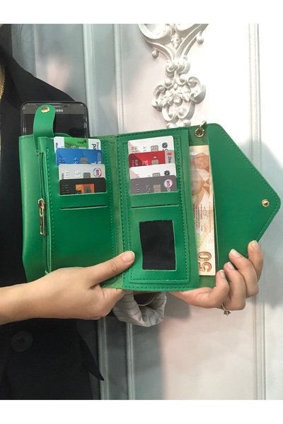 Baykuş Boutique Leather Women's Wallet with Phone Compartment and Cash Coin Compartment Wrist Arm Hand Strap Wallet