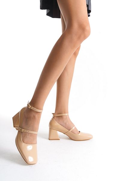 Modabuymus Pantofi Mary Jane din piele lăcuită Kulia Skin cu toc gros