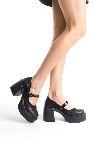 Modabuymus Arja Black Mary Jane Strappy High Thick Platform Heeled Lightweight Casual Shoes