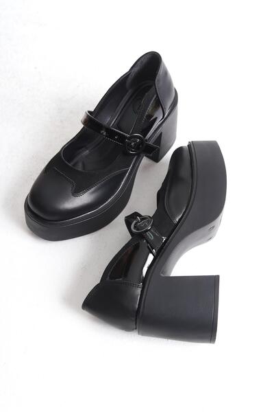 Modabuymus Arja Black Mary Jane Strappy High Thick Platform Heeled Lightweight Casual Shoes