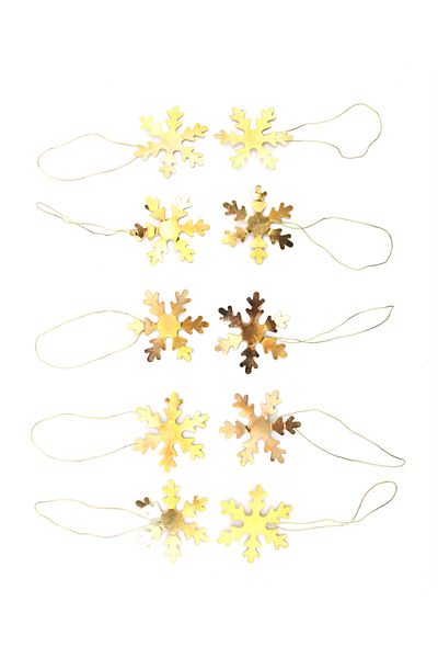 Lora Wedding 5cm 10 Pieces Gold Color Metal Snowflake Christmas Tree Ornament, Christmas Gift Accessory