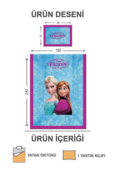 Doruklar Home Collection Set cuvertură de pat matlasată cu model Elsa Frozen, din catifea, din bumbac, Drk-0107