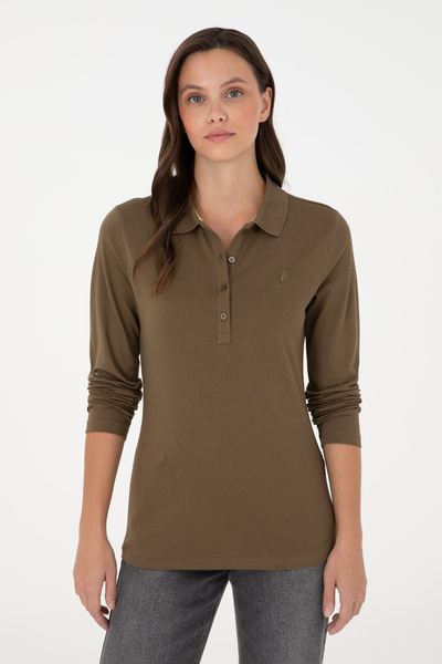 U.S. Polo Assn. Γυναικείο φούτερ με λαιμόκοψη χακί βασικό 50289541-VR027