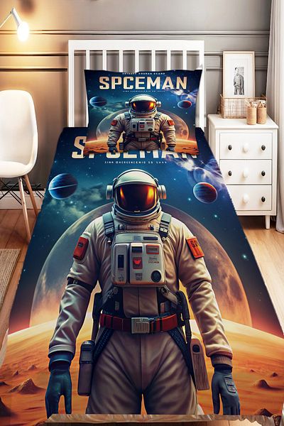 Else Dekor Space Planet Patterned Astronaut Children's Bedspread - Single, Decorative