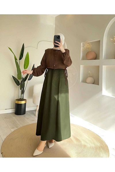 CNG MODA Large Size Hijab Puff Scuba Flared Skirt