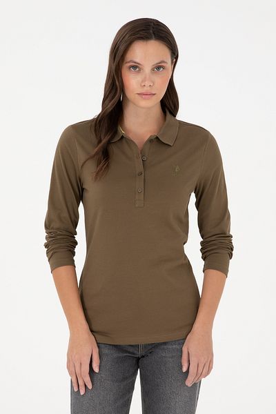 U.S. Polo Assn. Women's Khaki Basic Polo Neck Sweatshirt 50289541 -Vr027