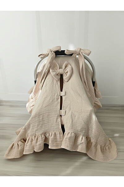 minoshes %100 Pamuklu 4 Katlı Müslin Fırfırlı Puset Örtüsü Ve Minderi