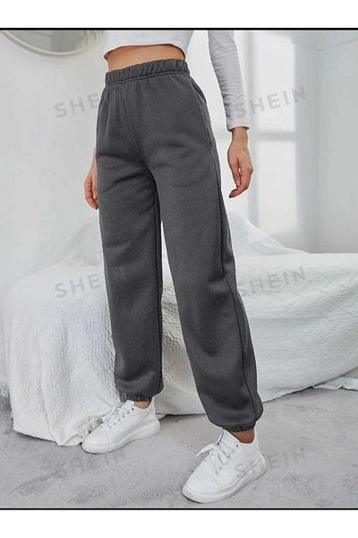 UYN SPORT Anthracite Large Size Winter Raised Sweatpants - Elastic Leg Jogger