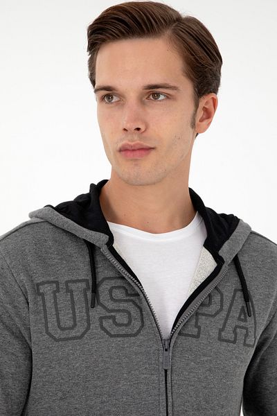 U.S. Polo Assn. Anthracite Melange Hooded Zippered Men's Bass 50295172 -Vr081 - Regular Fit