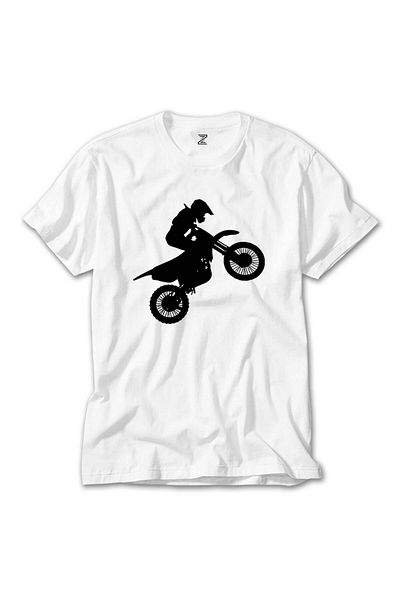 CrowsGate Motocross Motorcycle Silhouette White T-Shirt