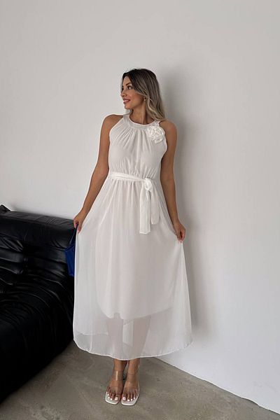 Neşeli Butik Μακρύ φόρεμα σιφόν - Λεπτομέρεια καρφίτσας τριαντάφυλλου, NBK2144