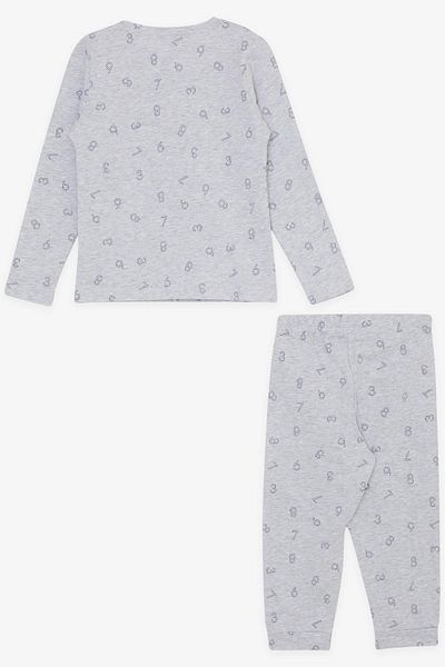 Macawi 1.5-5 Years Old Boy's Pajama Set - Number Patterned, Light Gray Melange