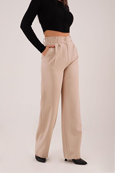 Hipo Trend Jedno dugme Sa džepovima Palazzo kamel pantalone