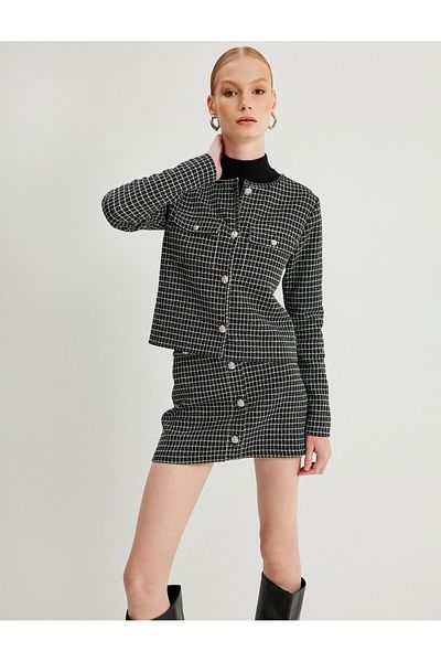 Koton Fusta mini din tweed cu talie standard cu detaliu nasturi