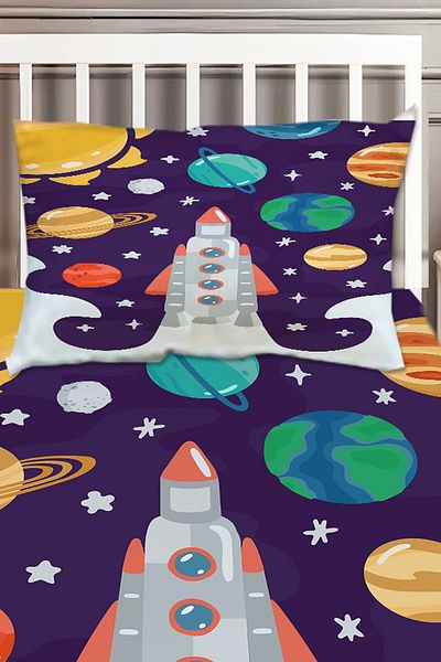 Else Dekor Spaceship Patterned Children's Bedspread - Single with Decorative Pillowcase