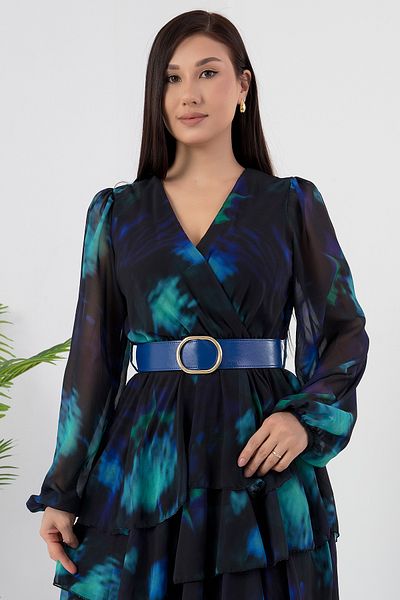 PULLIMM Rochie din șifon cu mâneci lungi cu guler dublu GRS3617