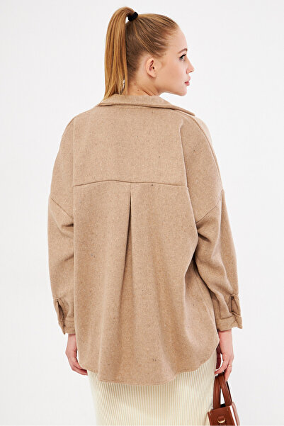 armonika Women's Mink Oversize Stitched Pocket Shirt ARM-22Y001156