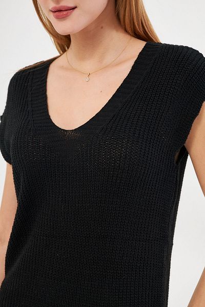 armonika Women's Black V-Neck Front Short Back Long Sweater ARM-24K069004