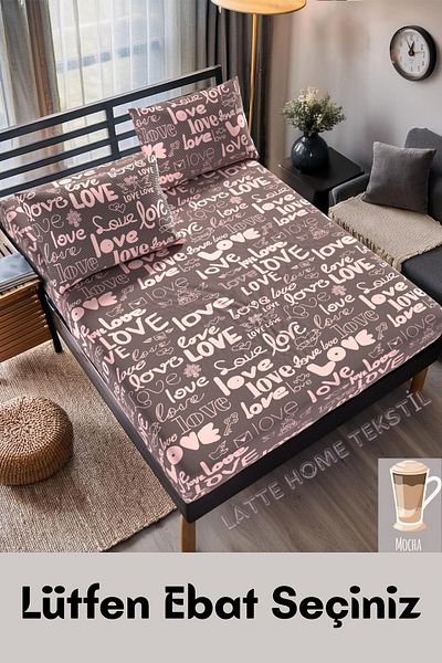 LATTE TEKSTİL Mocha Love Patterned - Cotton Ranforce Fabric Sheet Set (Single/Pair/King Size)