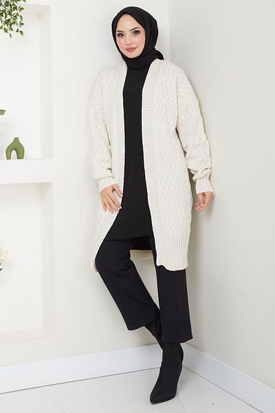 hafsamina Ζακέτα Araboy Knitwear - Καλάθι πλεγμένη, χωρίς κουμπιά, κρέμα HM2565