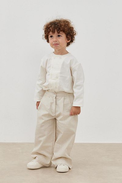 Tics Beige Linen Palazzo Trousers - Relaxed Fit