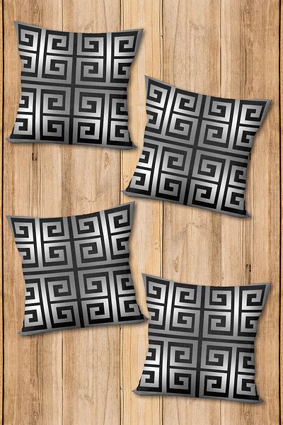Doruklar Home Collection Set de huse de pernă cu imprimeu dublu față, țesătură strălucitoare, model modern, 4 piese