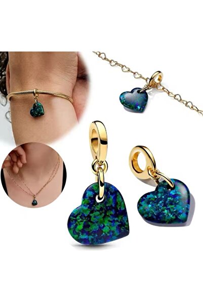 Hector&Co. Jewellery 925 Ayar Işıltılı Yeşil Kalp Sallantılı Charm