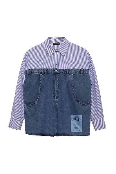 Quzu Cămașă albastră din denim - cu detaliu dungi