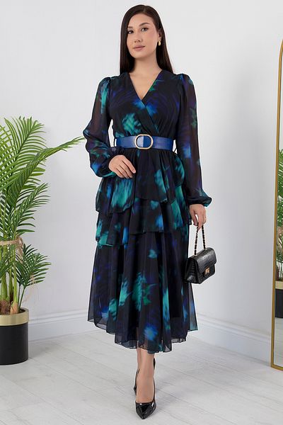 PULLIMM Rochie din șifon cu mâneci lungi cu guler dublu GRS3617