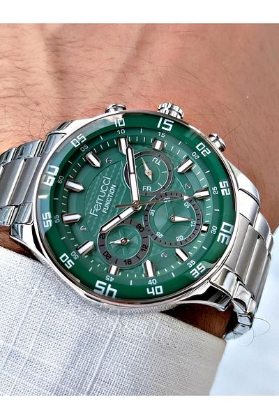 Ferrucci Silver Color Steel Band Men's Wrist Watch with Calendar (2 Years Warranty, Waterproof)