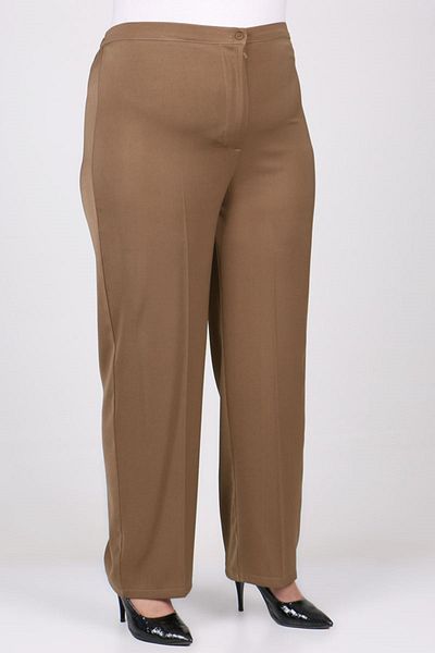 Eslina 29021 Large Size Mink Lycra Pants - Length, Buttoned Waist