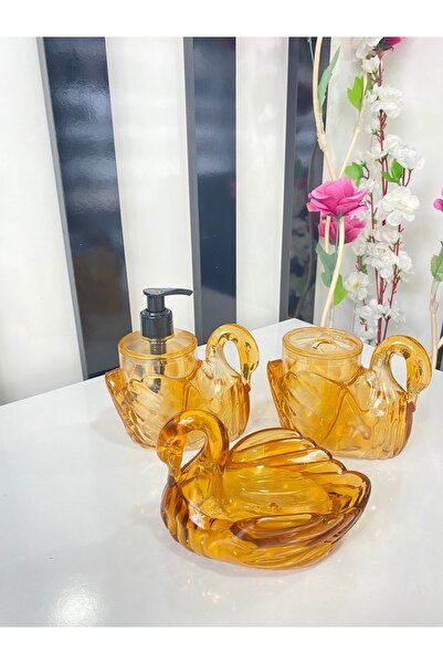 Milat Store Kuğu Banyo Seti 3 Parça, Akrilik Dekoratif Banyo Seti Sıvı Sabunl...