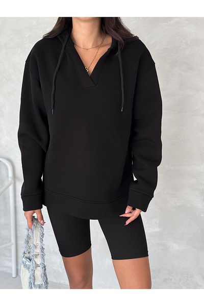 gozdefashion Women's V-Neck Hooded Sweatshirt