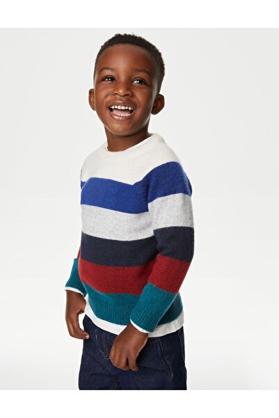 Marks & Spencer Renk Bloklu Yuvarlak Yaka Kazak (2-7 Yaş)