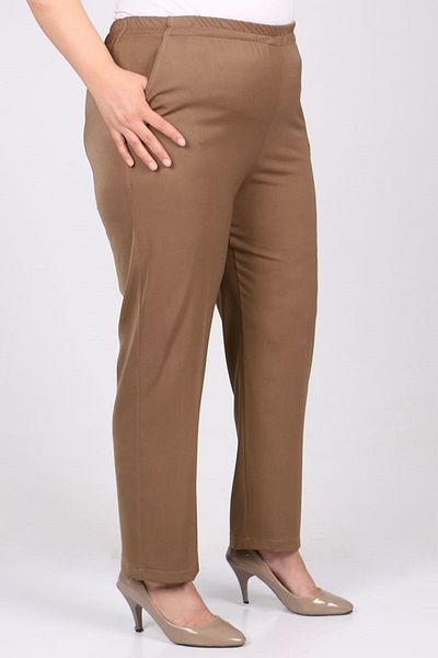 Eslina 29020 Large Size Elastic Waist Pipe Leg Oversize Trousers - Mink