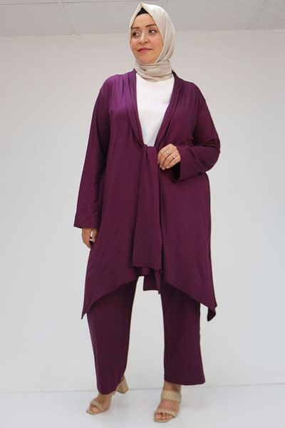 Eslina 47211 Plus Size Plum Front Tied Trousers Set