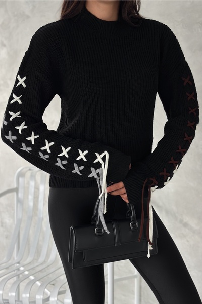 FEMELLE Women's Beige Standard Size Turtleneck Sleeve Knit Detailed Knitwear Sweater