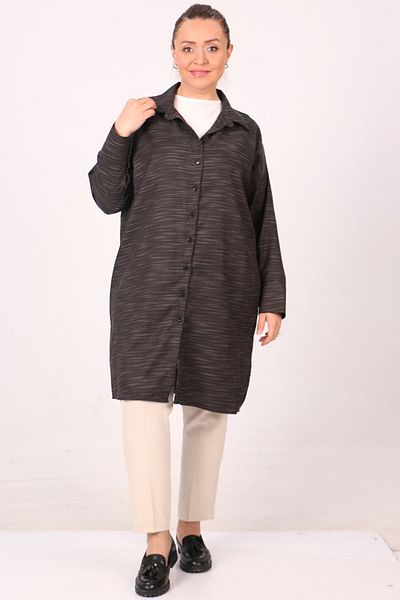 Eslina 48026 Plus Size Black Shirt - Low Sleeve, Melted Woven Fabric