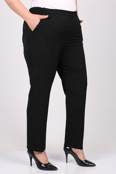 Eslina 29020 Large Size Elastic Waist Pipe Leg Oversize Trousers - Black