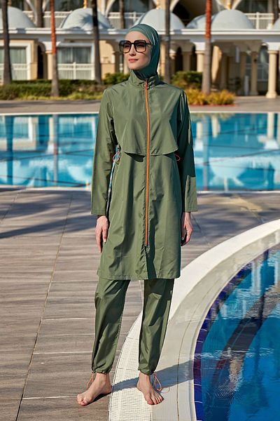 Remsa Mayo Nuray Khaki Hijab Swimsuit - R030, με κάλυμμα μπροστά, αλεξίπτωτο πλήρως καλυμμένο Remsa