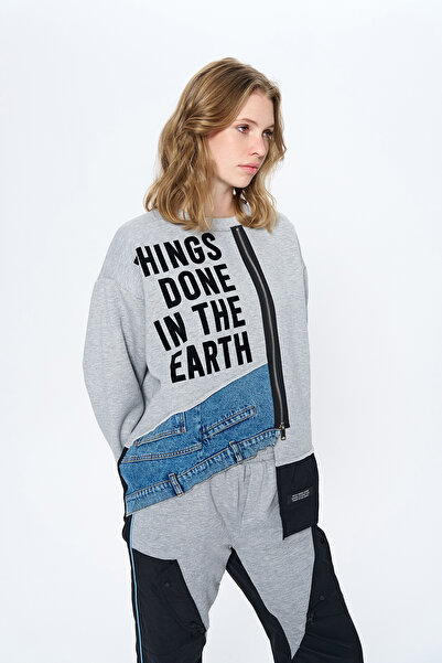 Quzu Hanorac Matcli din denim gri - cu accesorii cu fermoar