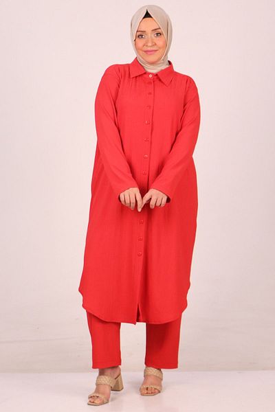 Eslina 37013 Plus Size - Σετ παντελόνι με κουμπιά και τυλιγμένο λουλούδι ρόδι