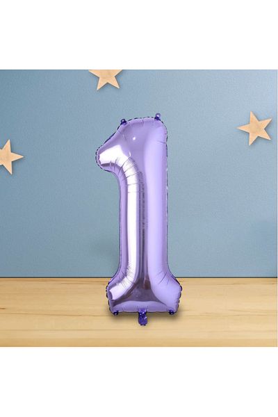 PARTİSERÜVENİ 1 Purple Colored Number Balloon - 40 Inch Foil