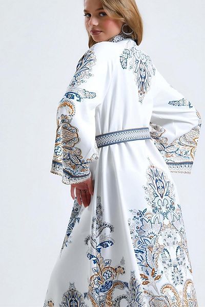 mekanhomeworks White Shawl Print Dress Mkn2034